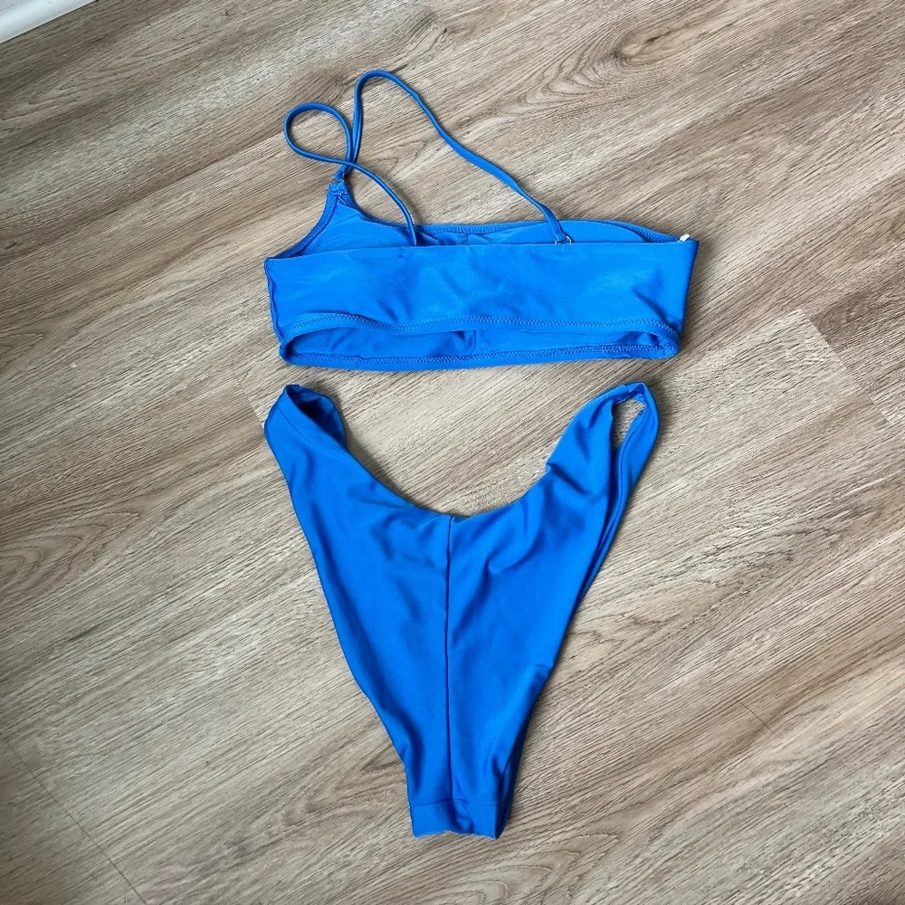 aerie Bright Blue One-Shoulder Bikini Set